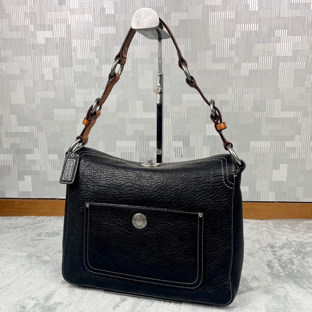 Coach ターンロック ワンショルダーバッグ ブラック 黒 レザー