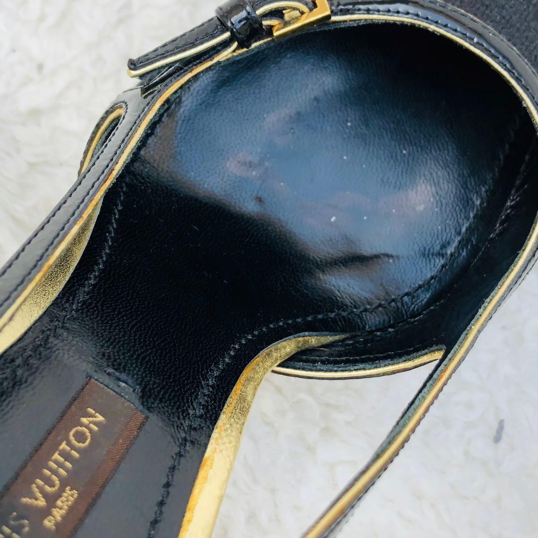 LOUIS VUITTON ブラック ハイヒール 南京錠 ゴールド エナメル - メルカリ