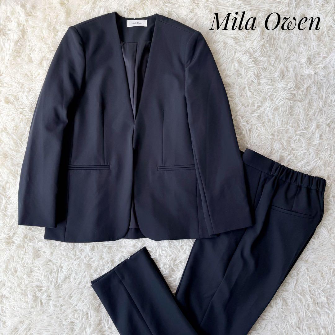 Mila Owen セットアップスーツ ノーカラージャケット ネイビー 0サイズ
