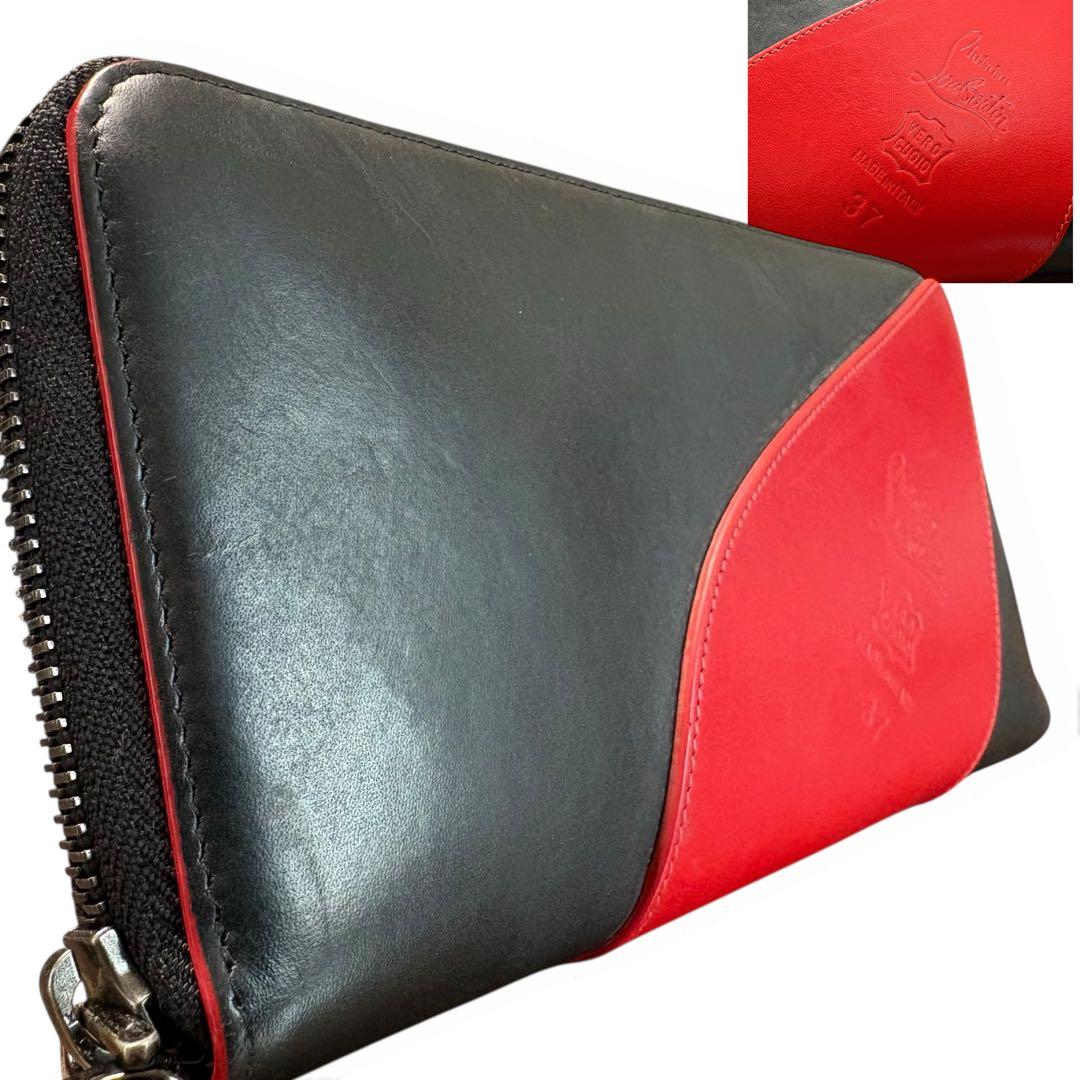 希少　美品 クリスチャンルブタン パネトーネ 長財布 デカロゴ レザー 赤 黒