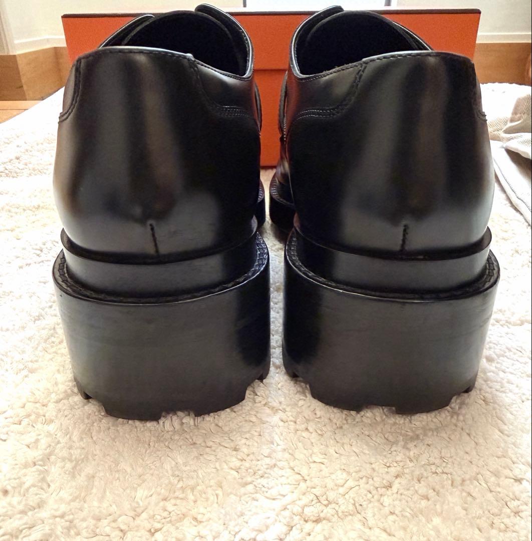 HERMESエルメス 厚底モカシンシューズ ローファー ブラック黒 38 1/2