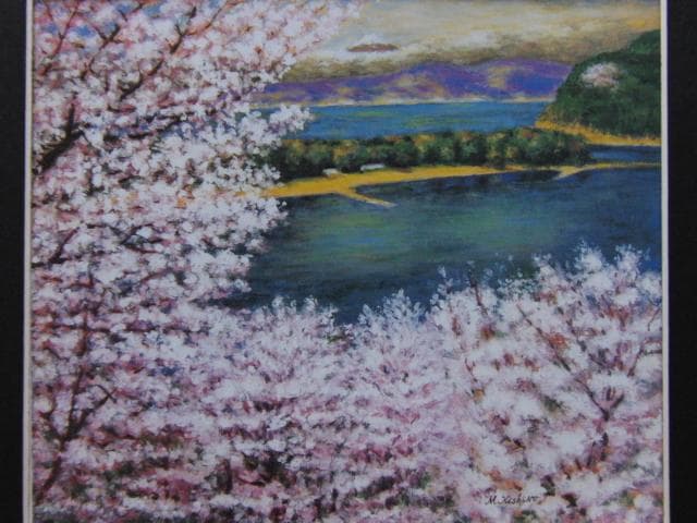 岸野正之、【桜花麗色】、希少な額装用画集より、美品、新品額装付、インテリア