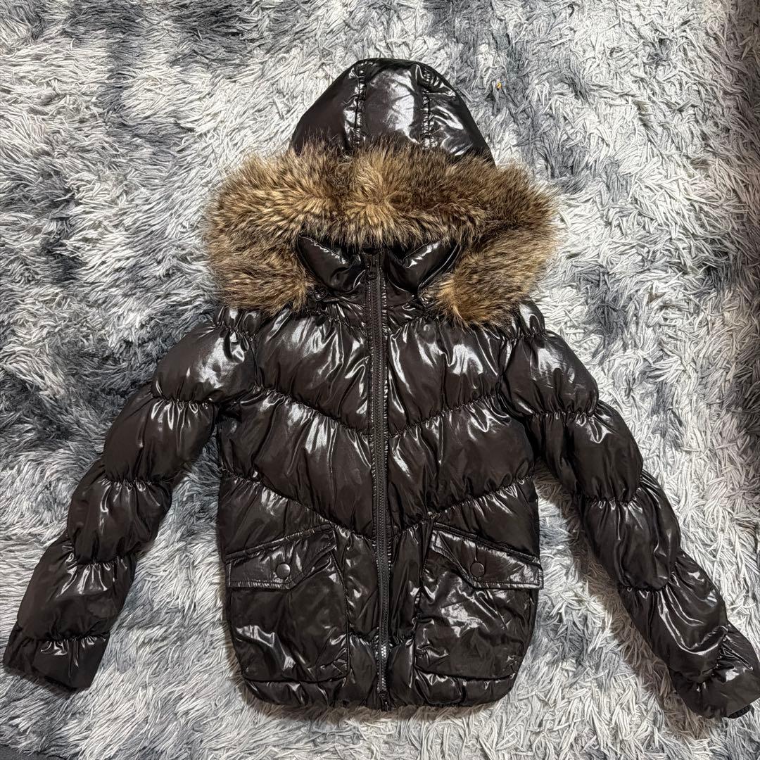 GAP ギャップ ダウンジャケット フード ファー 黒 光沢 Y2K 平成ギャル
