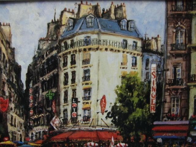 深沢証明【パリのカフェ・ル・レンタス】希少画集画、状態良好