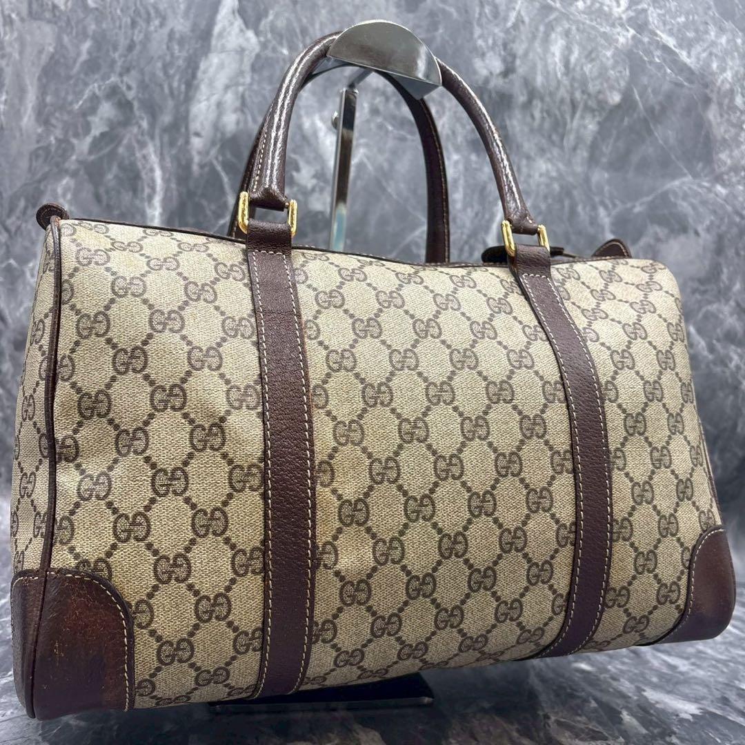 ✨美品✨GUCCI GG ボストンバッグ ハンド ブラウン ロゴ レザー 金具
