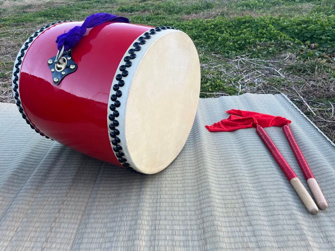 エイサー太鼓 大太鼓 本皮張り 40cm ケース付き 中古美品