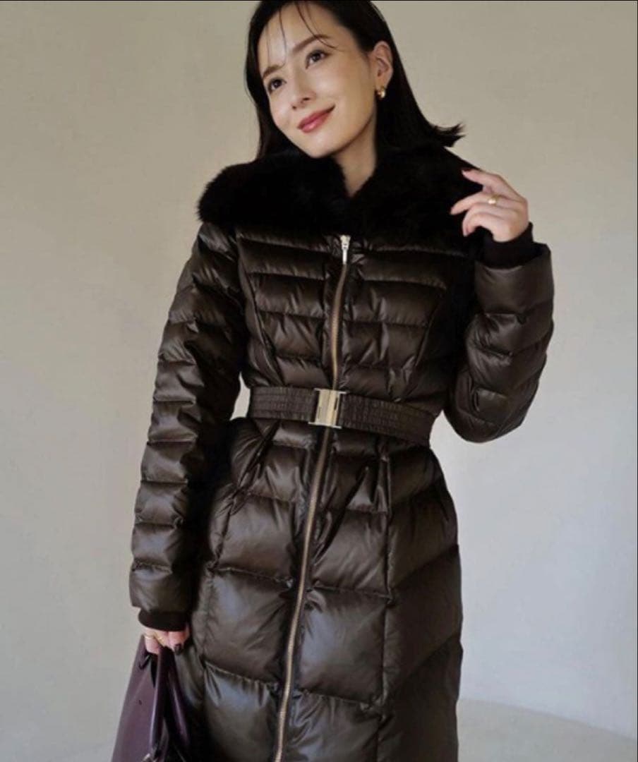 anuans 2wayファーカラーダウンコート ブラウン