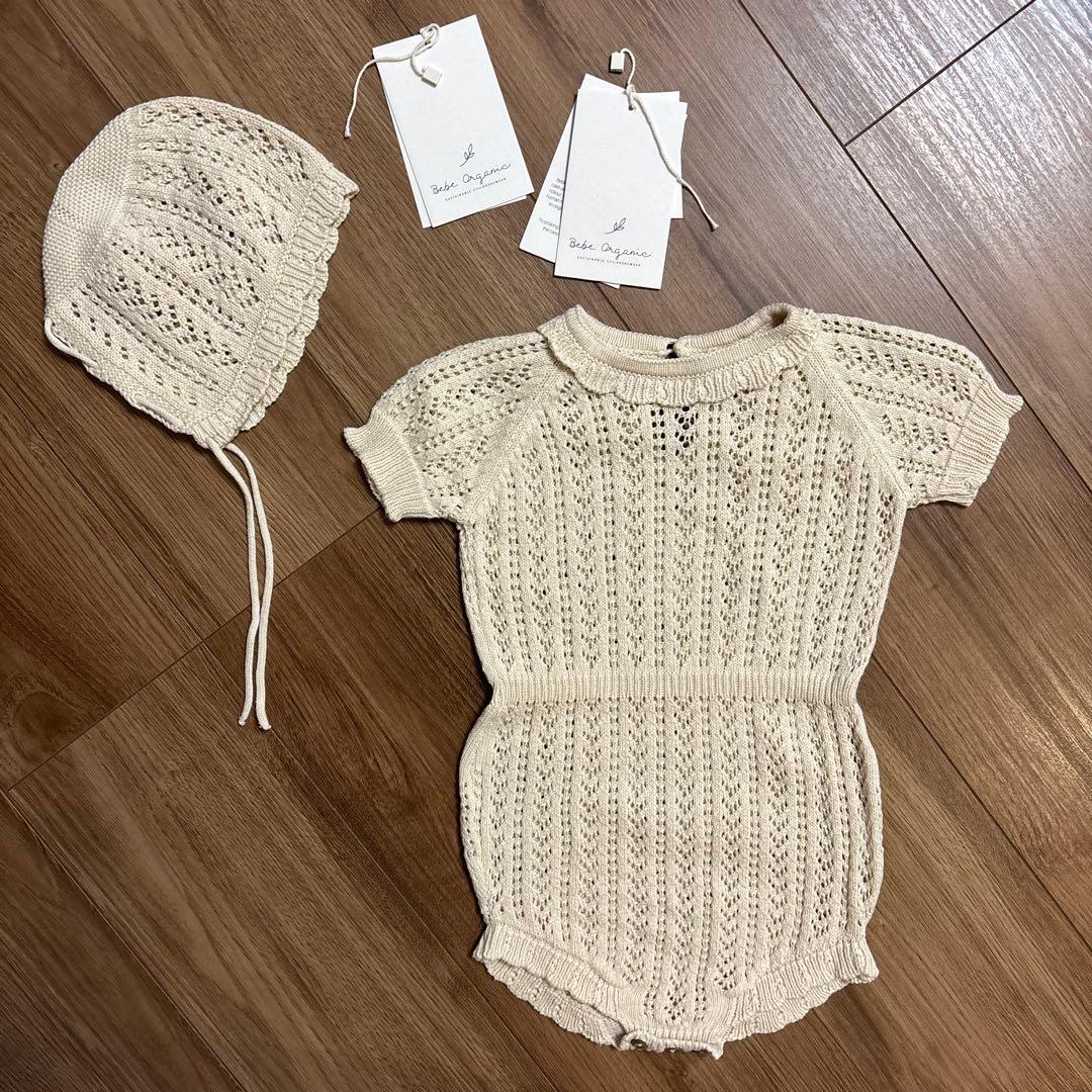bebe oragnic ボンネット ロンパース bebe organic ロンパース 0-6M - メルカリ