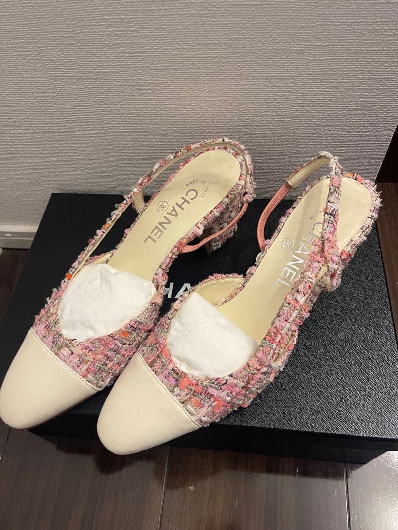 CHANEL スリングバックパンプス 中ヒール ピンク系