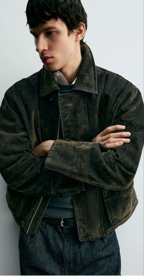 完売品 ZARA ベロアツイルジャケット XL ダークグリーン 新品 未使用