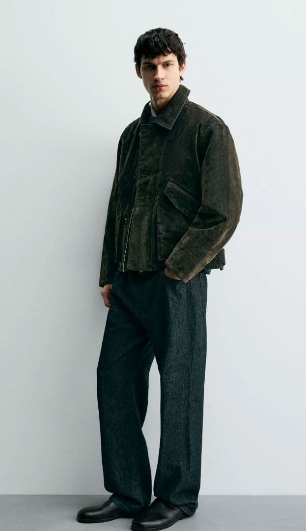 完売品 ZARA ベロアツイルジャケット XL ダークグリーン 新品 未使用