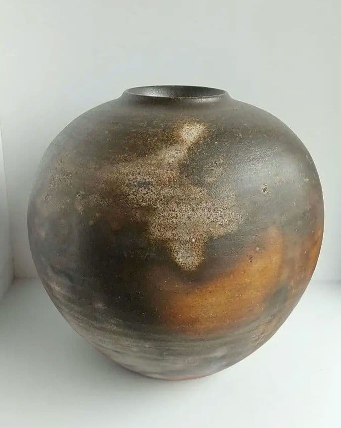 小西陶古　備前焼　花器　大壷　桟切