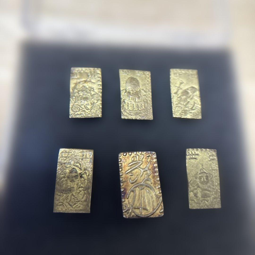 天保二朱金　本物と　二朱絵銭5枚七福神　出世　御守り　開運 ☆開運・金運お守り☆風水・開運符☆お財布やバッグに☆縦76mm 横46mm☆