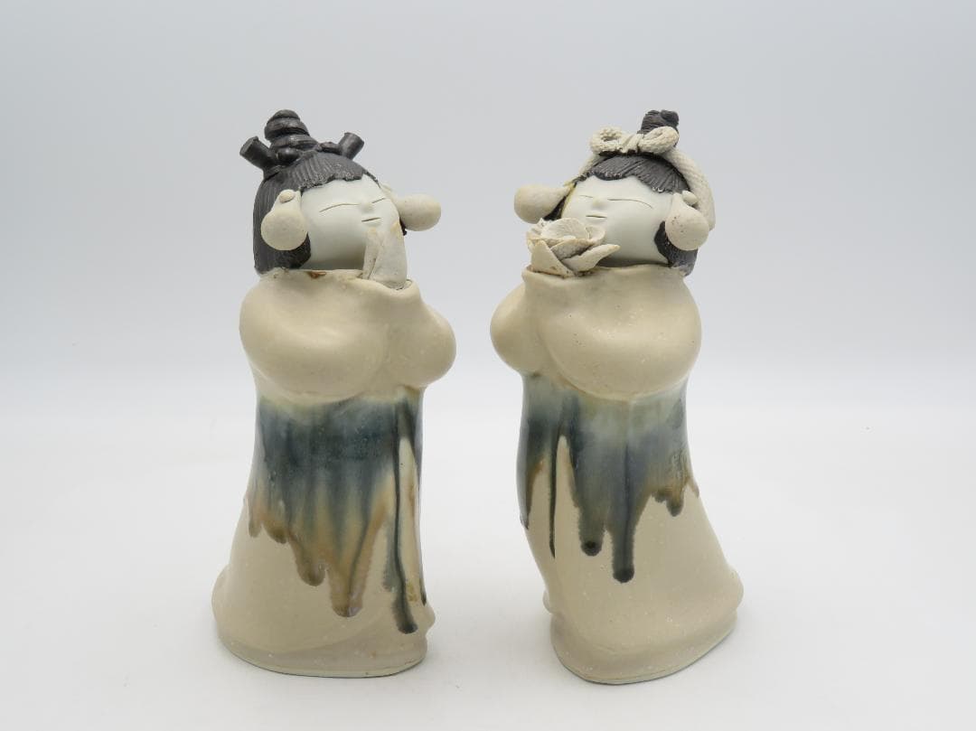 青芳人形 2点セット 陶器人形 森元青芳 砥部焼 オブジェ 置物 インテリア