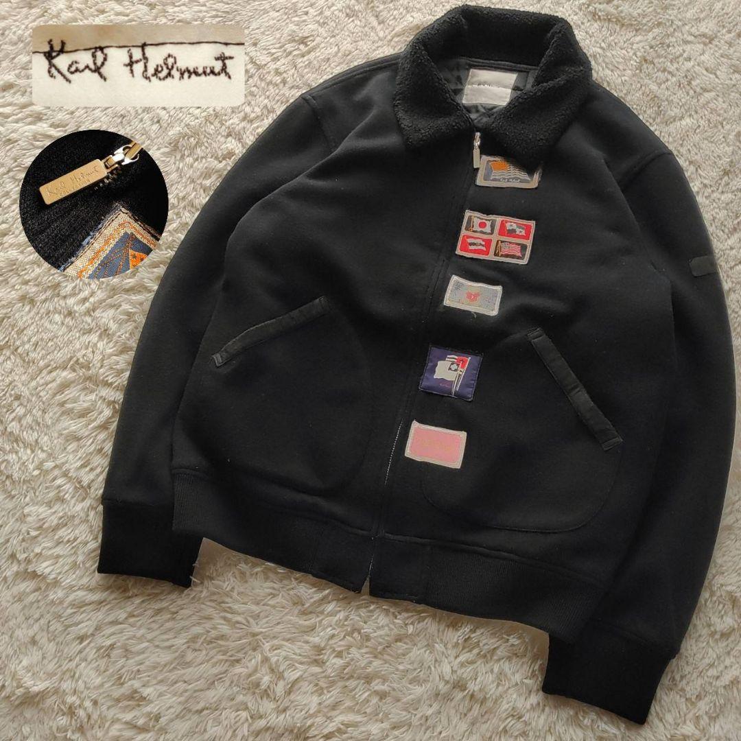 Karl Helmt 国旗 クマ マルチワッペン ボア 短丈 ウールブルゾン
