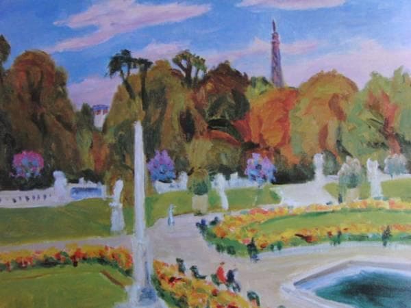 鈴木良三、リュクサンブール公園、希少画集画、新品額装付