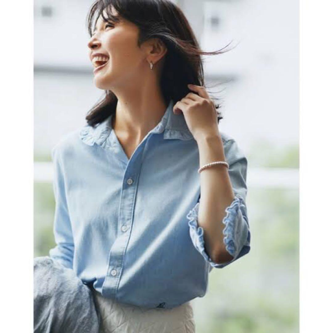 マディソンブルー【HPS別注】ラウンドカラーフリルシャツ シャンブレー