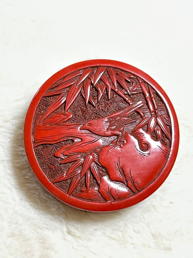 堆朱香合　時代物　江戸中期　初音図　希少　堆朱　香合　木箱入り