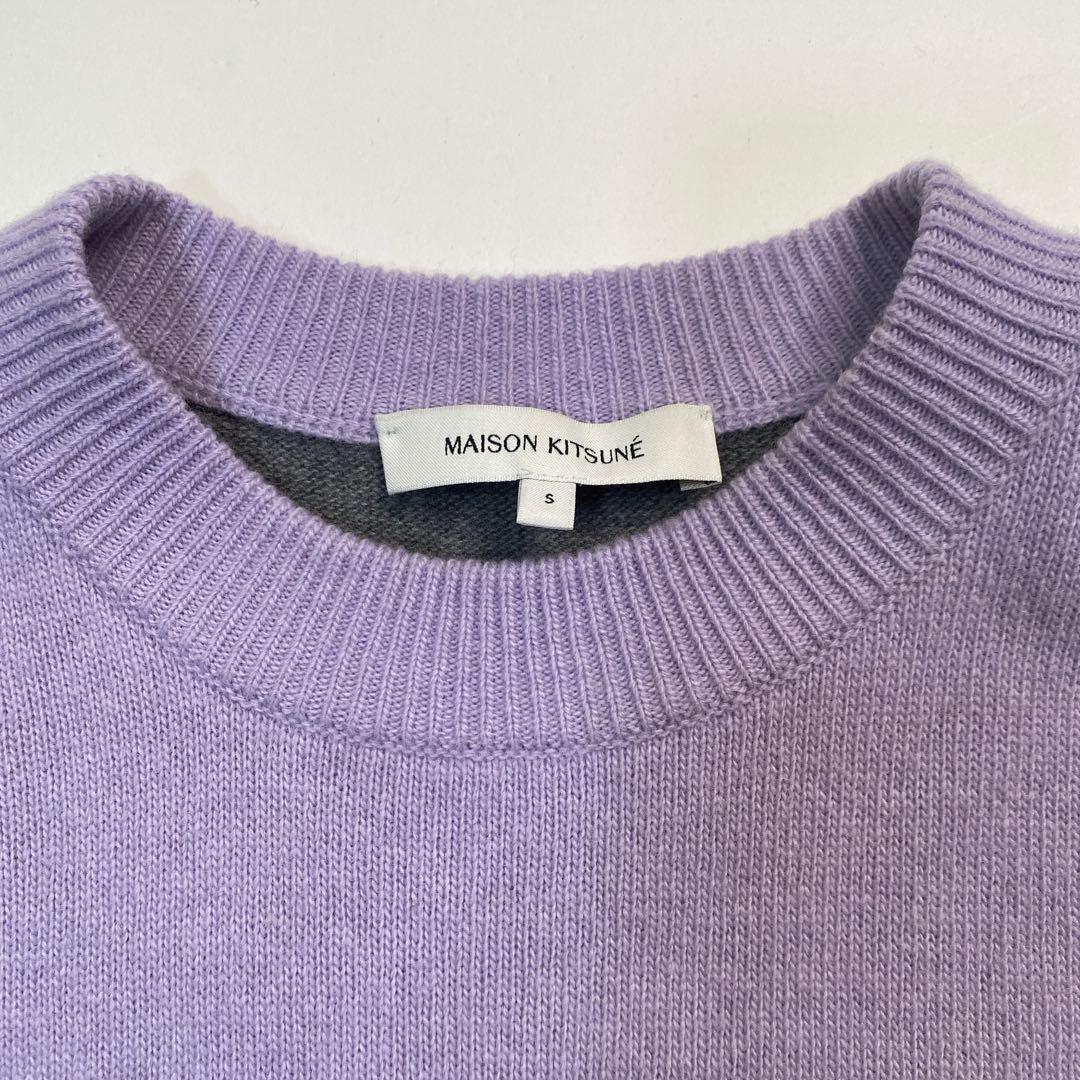 メゾンキツネ 刺繍ニットセーター ウール100% ピンク パープルバイ