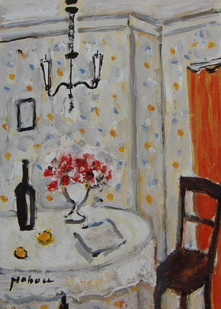 八木伸子、【花のある室内】、希少な額装用画集より、厳選、新品額装、マット額装付