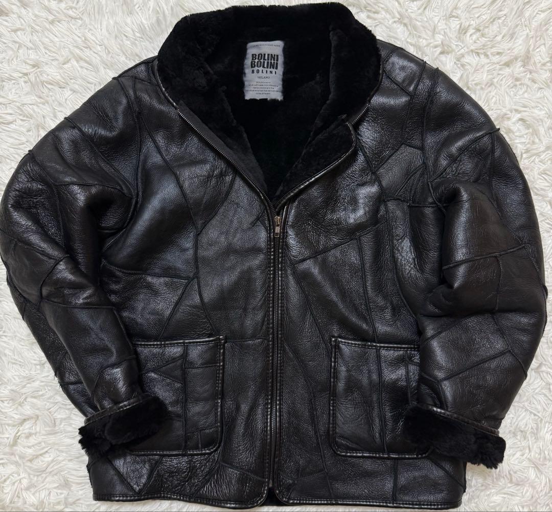 BOLINI ムートンジャケット　シープスキン　リアルムートン　パッチワーク柄