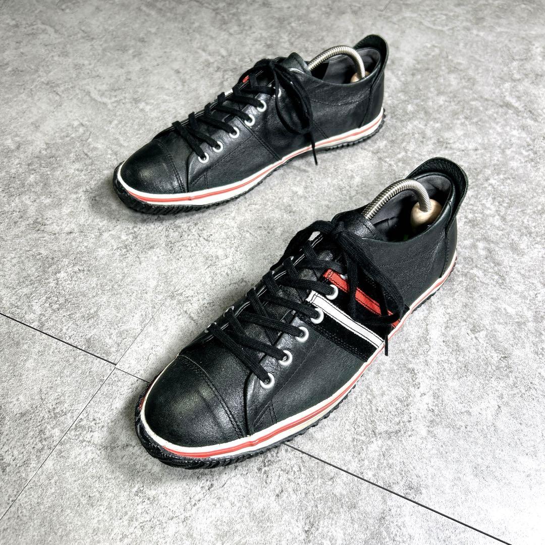 未使用級【スピングルムーブ】スニーカー/カンガルーレザー/ブラック/サイドライン