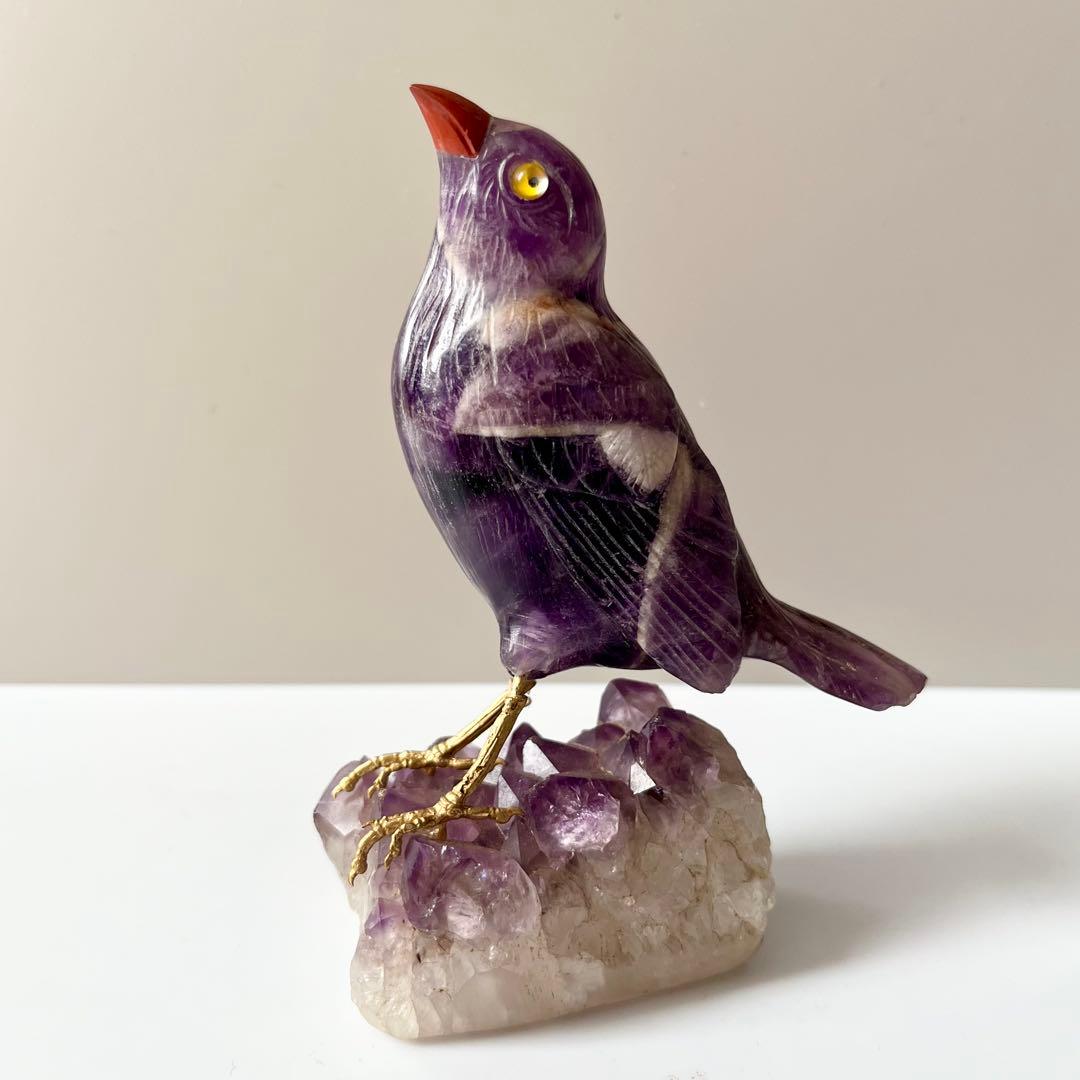 アメジスト　鳥　石　石製　石彫　石彫り　天然石　パワーストーン　置物