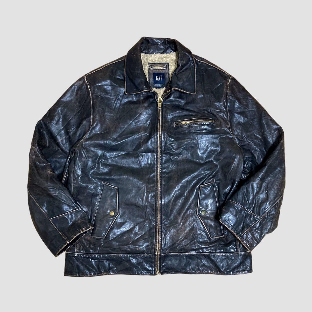 超希少】90's OLD GAP ダメージ加工レザージャケット 黒茶 - メルカリ