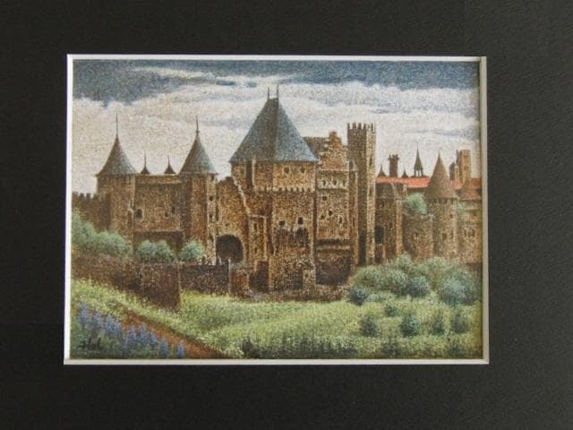 桑島春彦、【カルカソンヌの城】、希少な限定額装用画集画、新品高級額 額装付