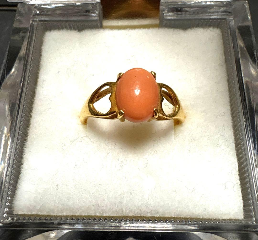 １８Ｋ　珊瑚の指輪　ビンテージリング