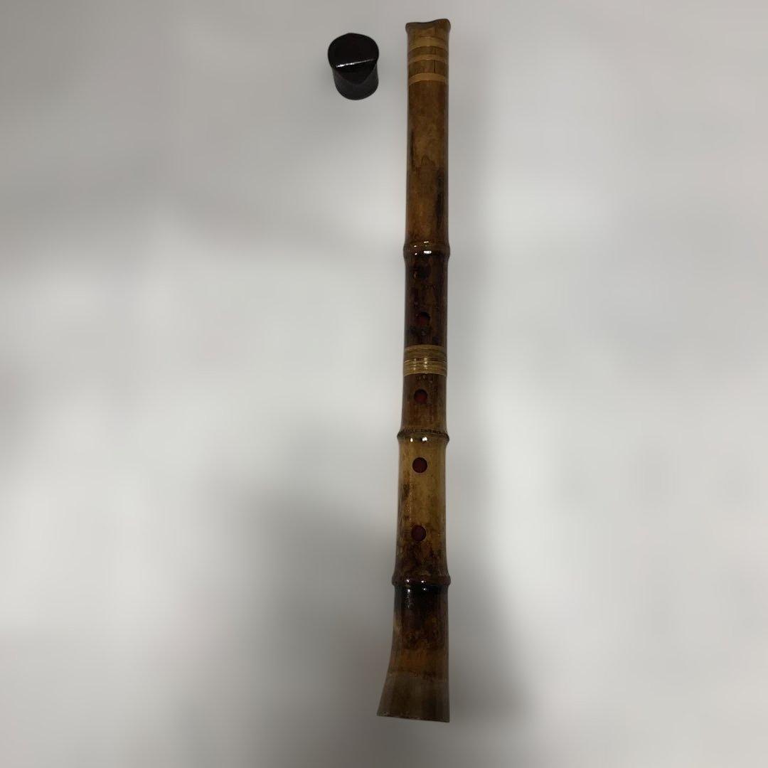 真山銘 一尺八寸管 金一線藤巻中継 唄口金巻き 二つ印 都山流尺八