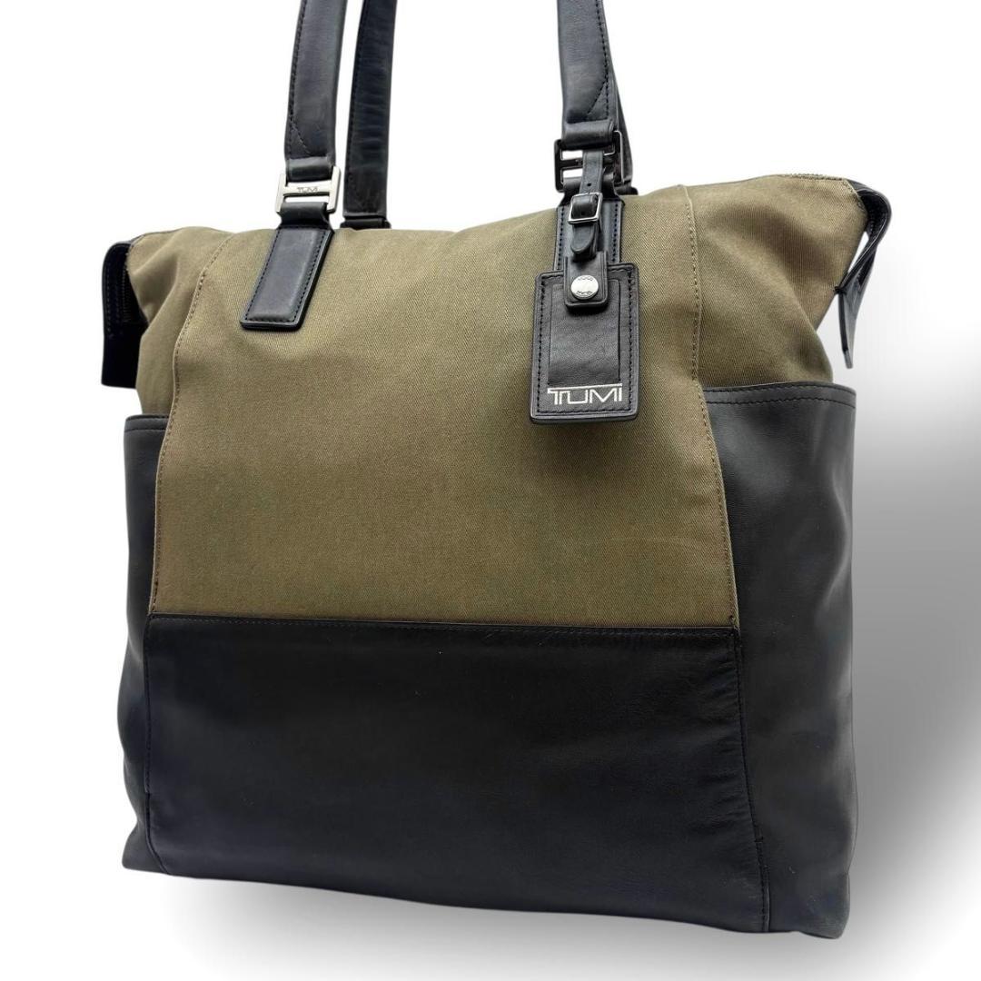 希少 TUMI トートバッグ ビジネスバッグ キャンバス　レザー　カーキ　大容量