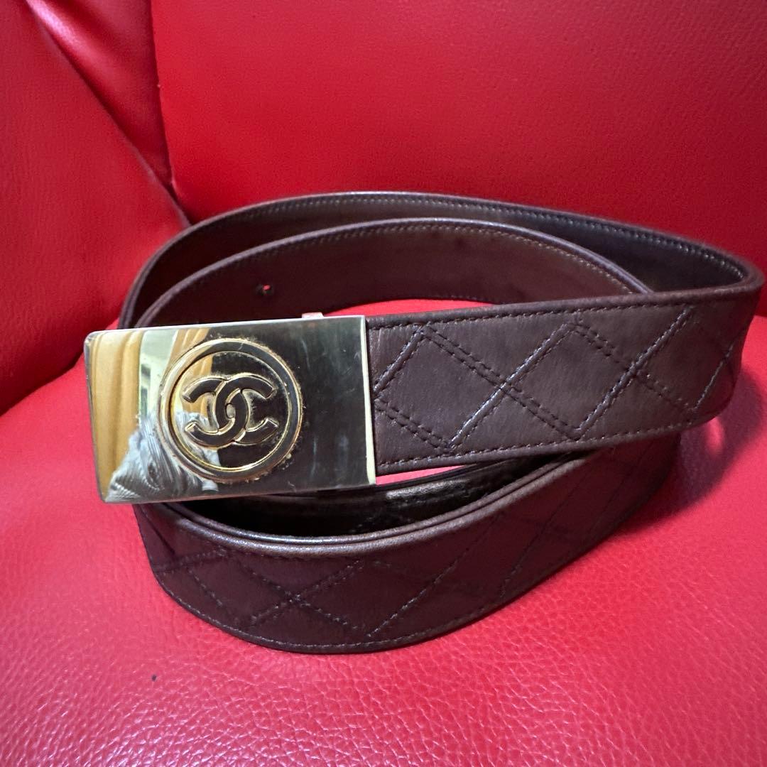CHANEL ブラウンレザー ベルト 105/42 ヴィンテージ