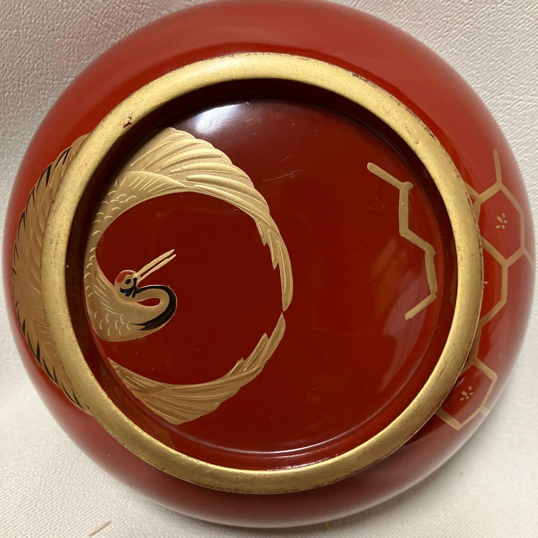 江戸時代 輪島塗 菓子椀 蓋付汁椀 5客 沈金蒔絵 木製漆器 漆 鶴 木箱付