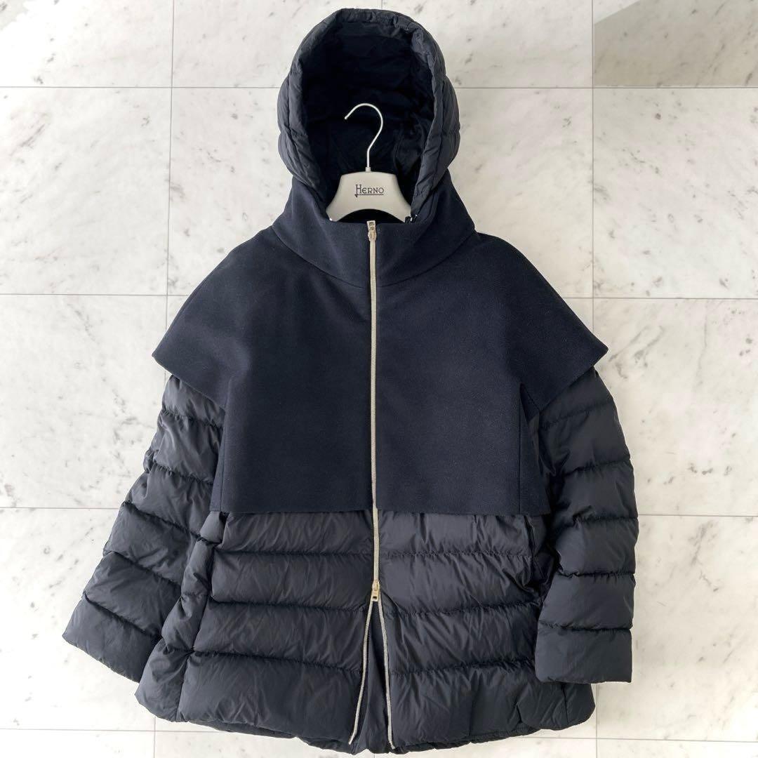 ヘルノ HERNO ウール切替 ドッキング ダウンコート 40 黒