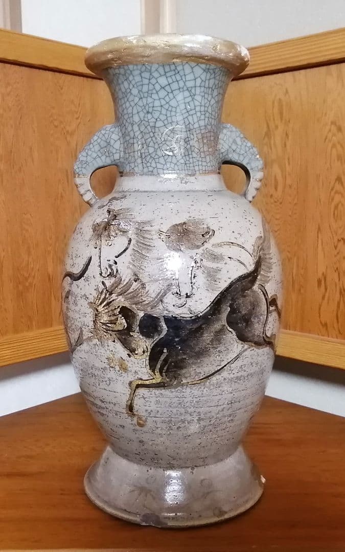 相馬焼　双駒　金彩　双耳大花瓶　希少品　大正期頃　高さ約34cm　骨董　古美術 大堀相馬焼 松永窯 耳付き花瓶(大) | 特集 | 縁器屋(えんぎや) 今日を