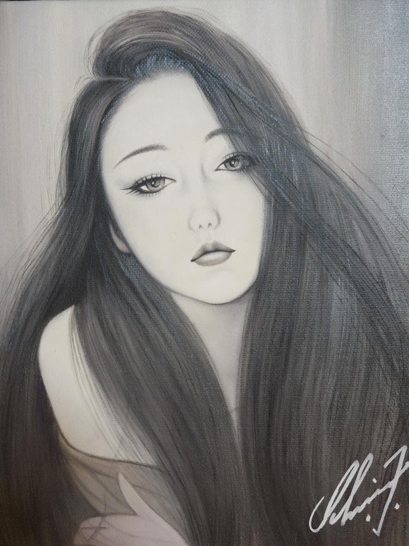 値下げ】美人像 油絵 鶴田一郎 人物画 F6 額付き 手描き 肉筆 - メルカリ