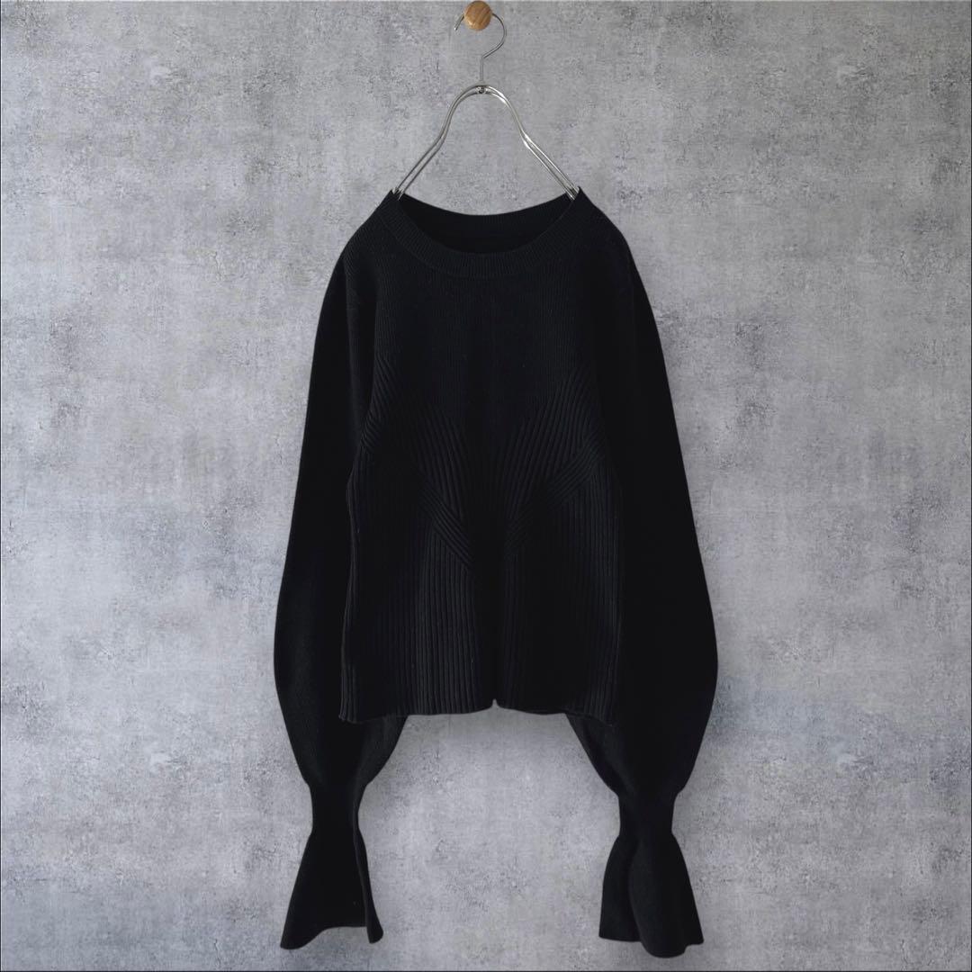 ※2点●美品◆アダムエロペ◆ フレアカフスパターンニットbk