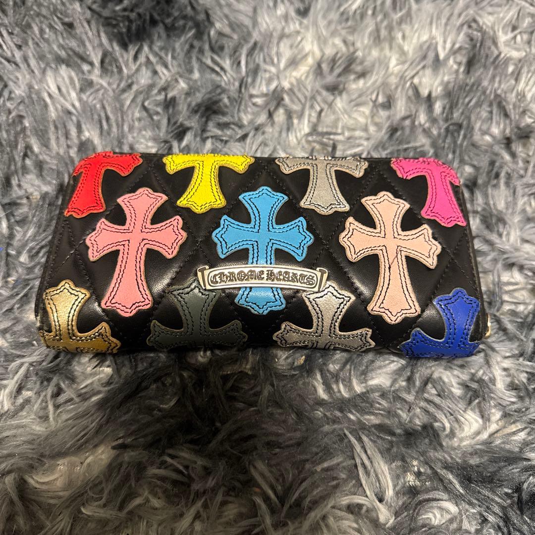 カラフル　クロスパッチ　刺繍レザー長財布