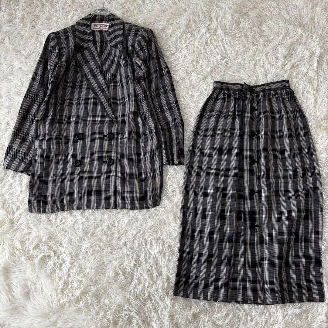 YVES SAINT LAURENT✨ダブルブレスト　スカートスーツ　チェック麻 SAINT LAURENT - 美品 Vintage イヴサンローラン Yves Saint Laurent