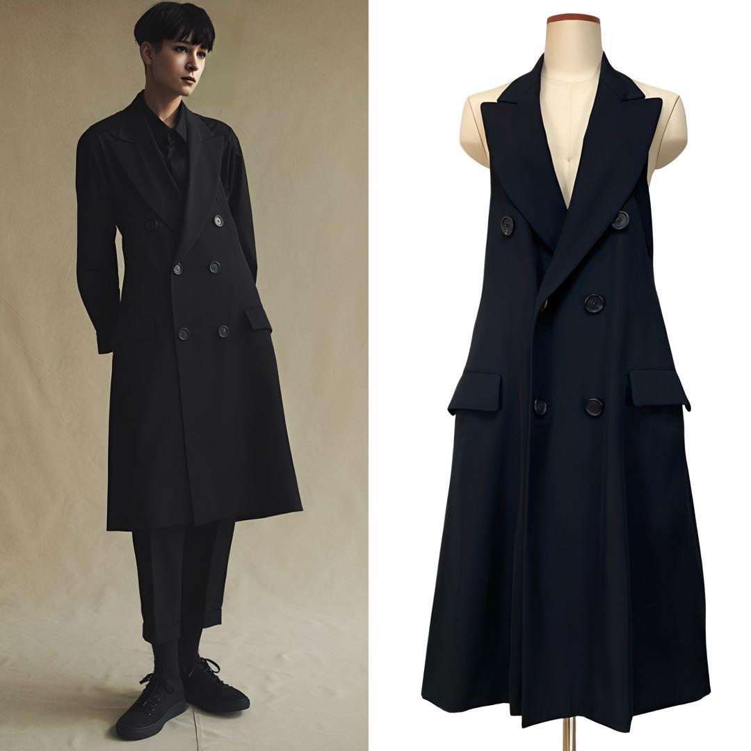 ヨウジヤマモト 美品 ウールギャバ ノースリーブ ジャケット 黒2