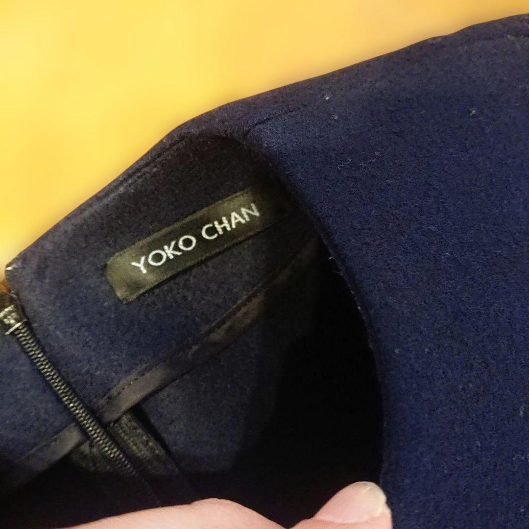 美品YOKO CHAN ネイビー ウールキャップスリーブワンピース サイズ36