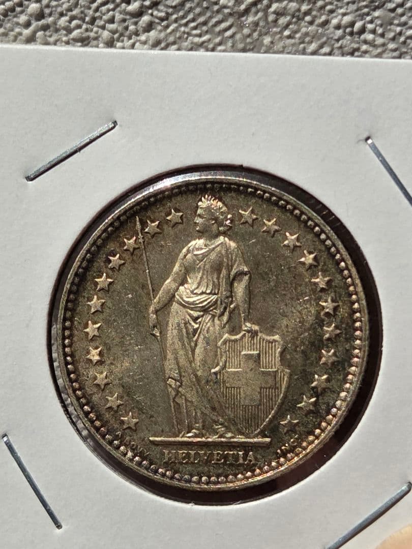 (稀少年号と状態) スイス連邦　ヘルヴェティア立像　2フラン銀貨　1936 B