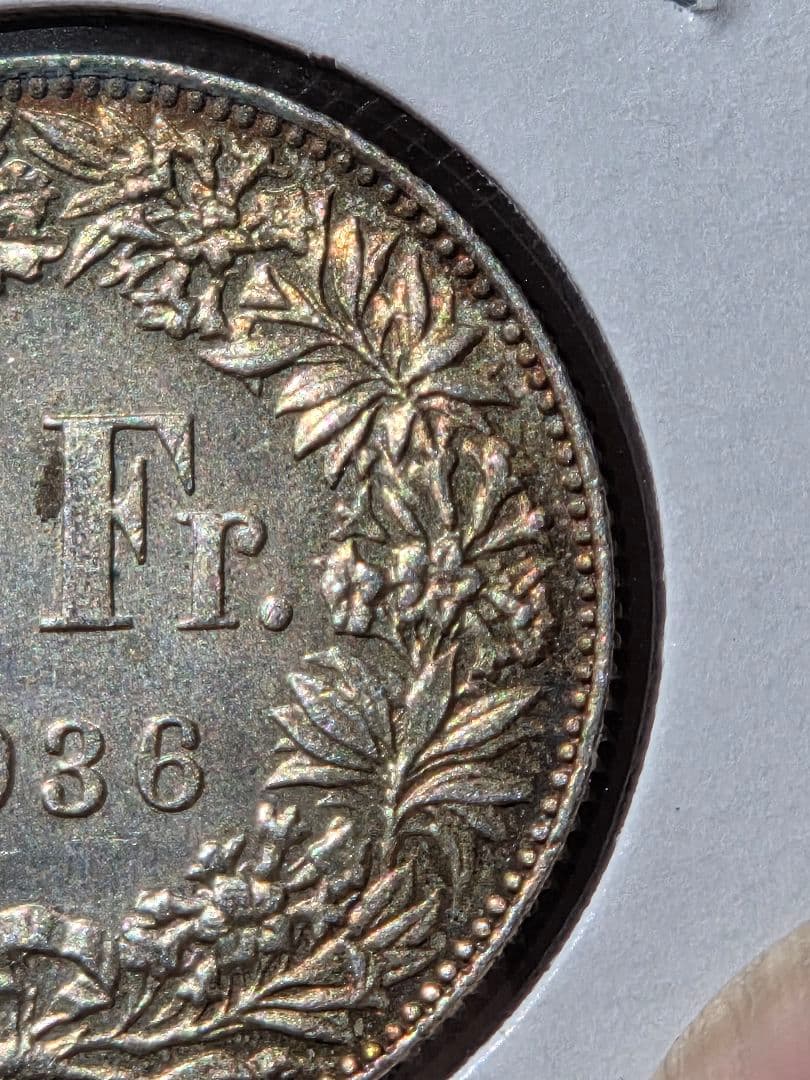 稀少年号と状態) スイス連邦 ヘルヴェティア立像 2フラン銀貨 1936 B