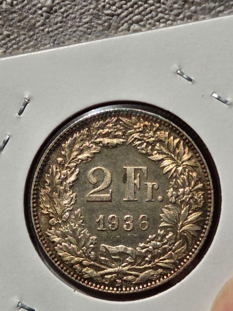 稀少年号と状態) スイス連邦 ヘルヴェティア立像 2フラン銀貨 1936 B