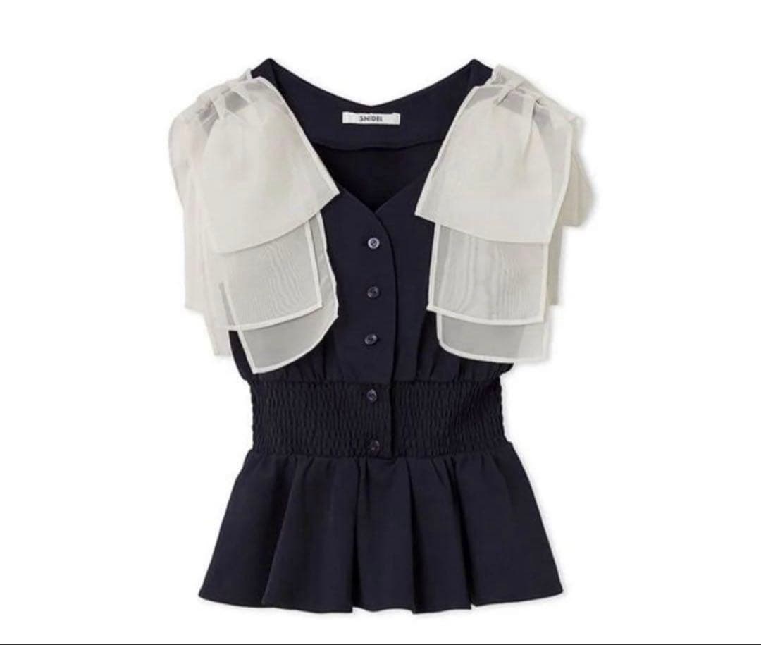 ウエストシャーリングリボンカットプルオーバー　紺　SNIDEL