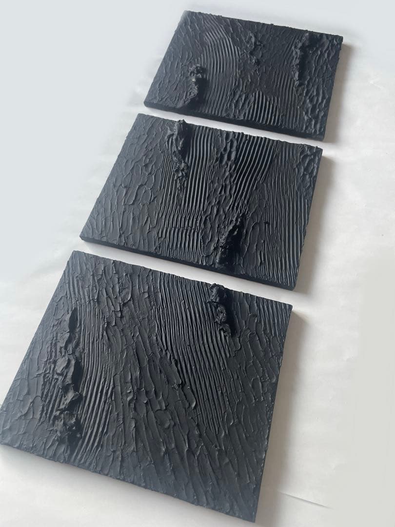 黒のテクスチャーアート 3枚組｜F3抽象画　インテリア　絵画　現代アート　北欧