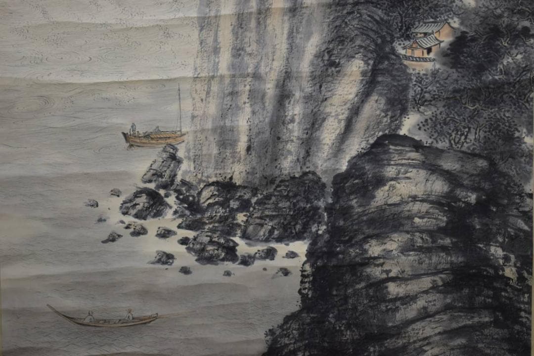 模写/李山/満潮停船之図/桐共箱付/布袋屋掛軸HE-241 真作/伏鵬近亮/天保九如図/山水図/吉祥図/掛軸☆宝船☆AH-855の通販 by