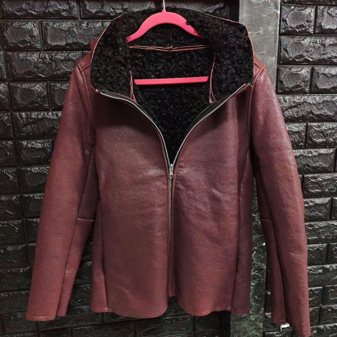 雪 　NOID.ラムレザーベジタブルフーデッドリバーシブルブルゾンサイズ３