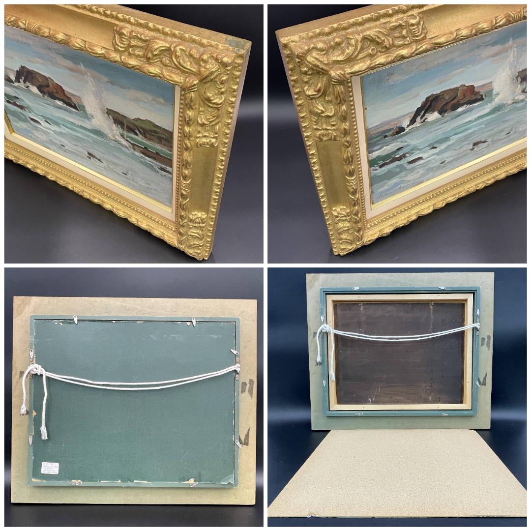 希少 真作保証 朝倉力男『怒涛』犬吠岬にて 油彩 肉筆 海景画 R8SD47